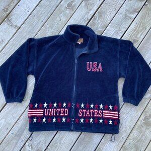 Bear Ridge plush fleece cozy American flag jacket full zip USA XL